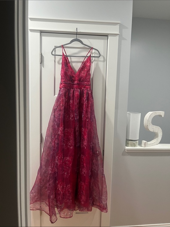 Lulus Dresses & Skirts - Lulus XL Romance That Wows Magenta Floral Print Organza Maxi Evening Prom Ball